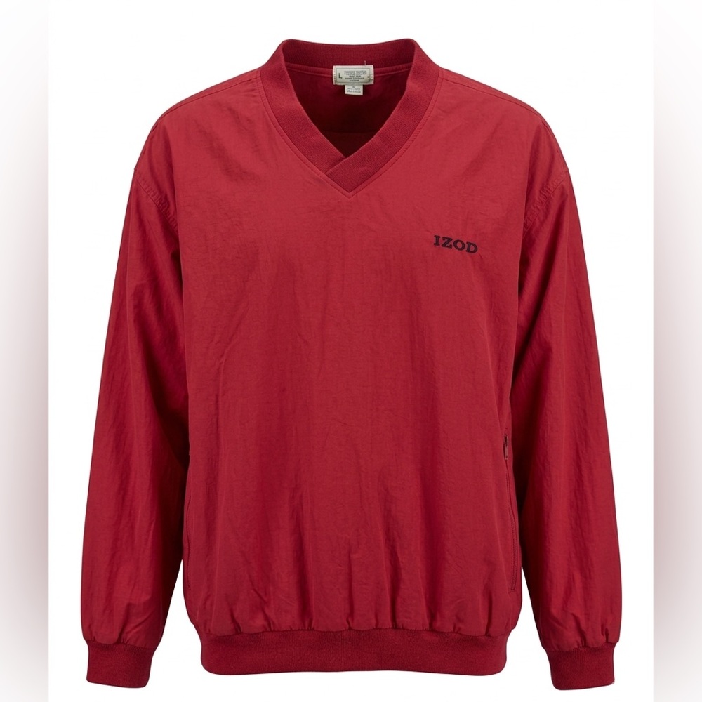 Vintage 90s IZOD V-Neck Windbreaker Pullover Red Medium Gorpcore Golf Jacket